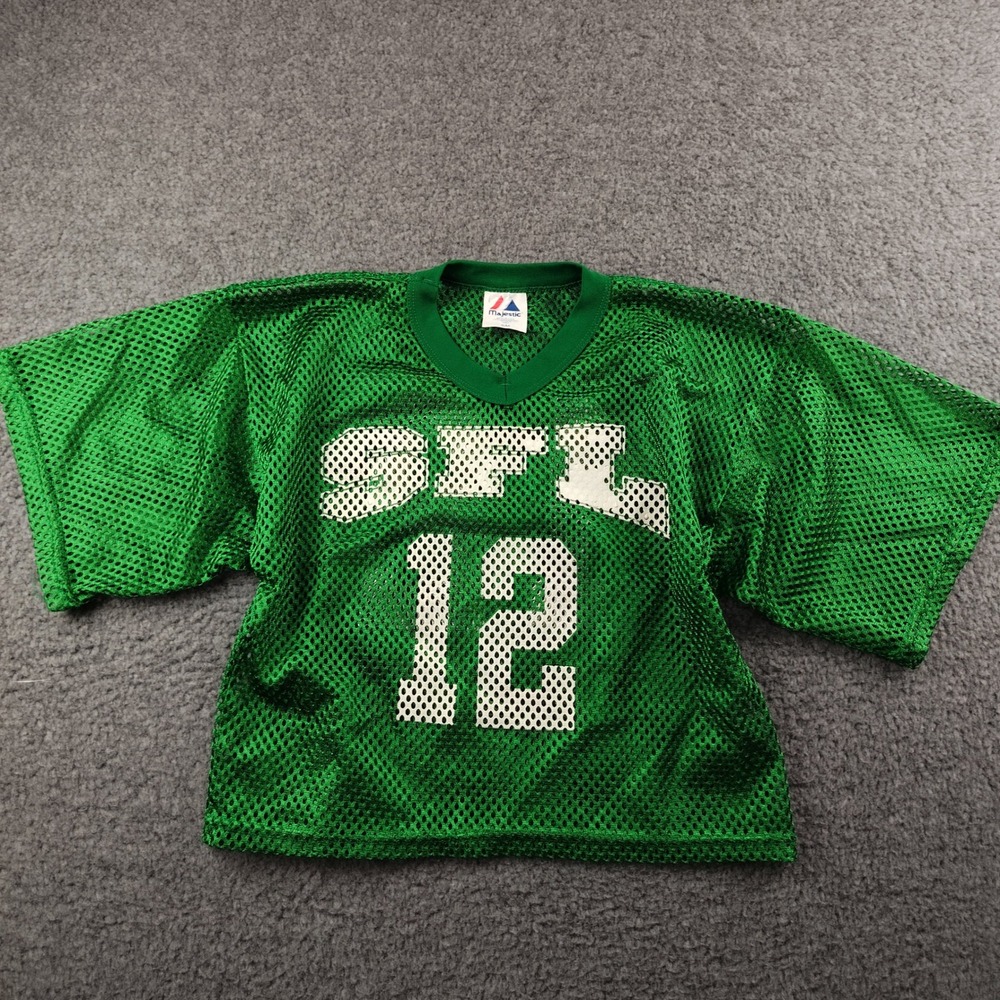 VTG Majestic Jersey Womens XS Crop Green Mesh Football 90s Y2K‎ Made in USA